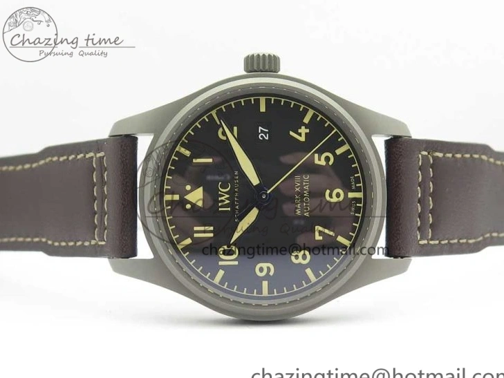 MIROTIME 0310 SmartChoice Mark XVIII IW327006 Titanium M+F 1:1 Best Edition Black Dial on Brown Leather Strap A 7145